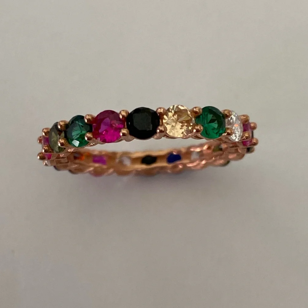 925 Silver size 6.25 band ring round cz 14k rose gold plated